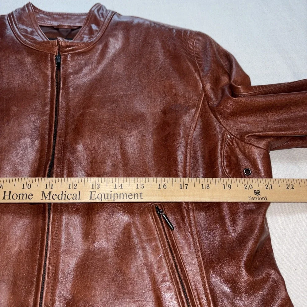 Vintage Terry Lewis Leather Coat Cognac Brown Short Biker Moto Boho Women's Sz L